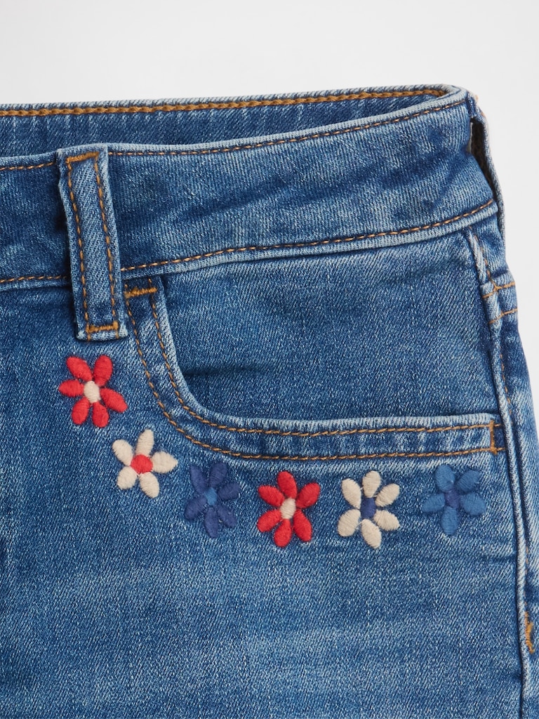 Kids High Rise Embroidered Denim Shorts