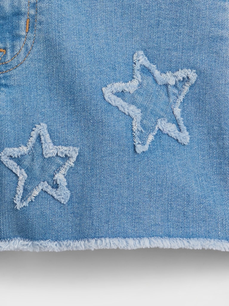 Kids High Rise Embroidered Denim Shorts