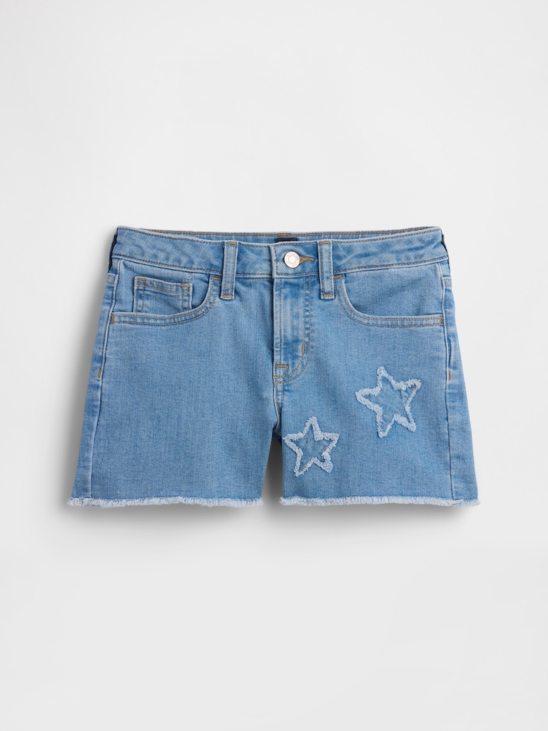 Kids High Rise Embroidered Denim Shorts