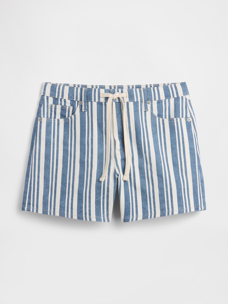 3" Mid Rise Stripe Drawstring Denim Shorts