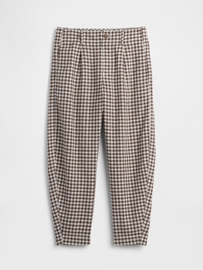 High Rise Linen-Blend Barrel Pants