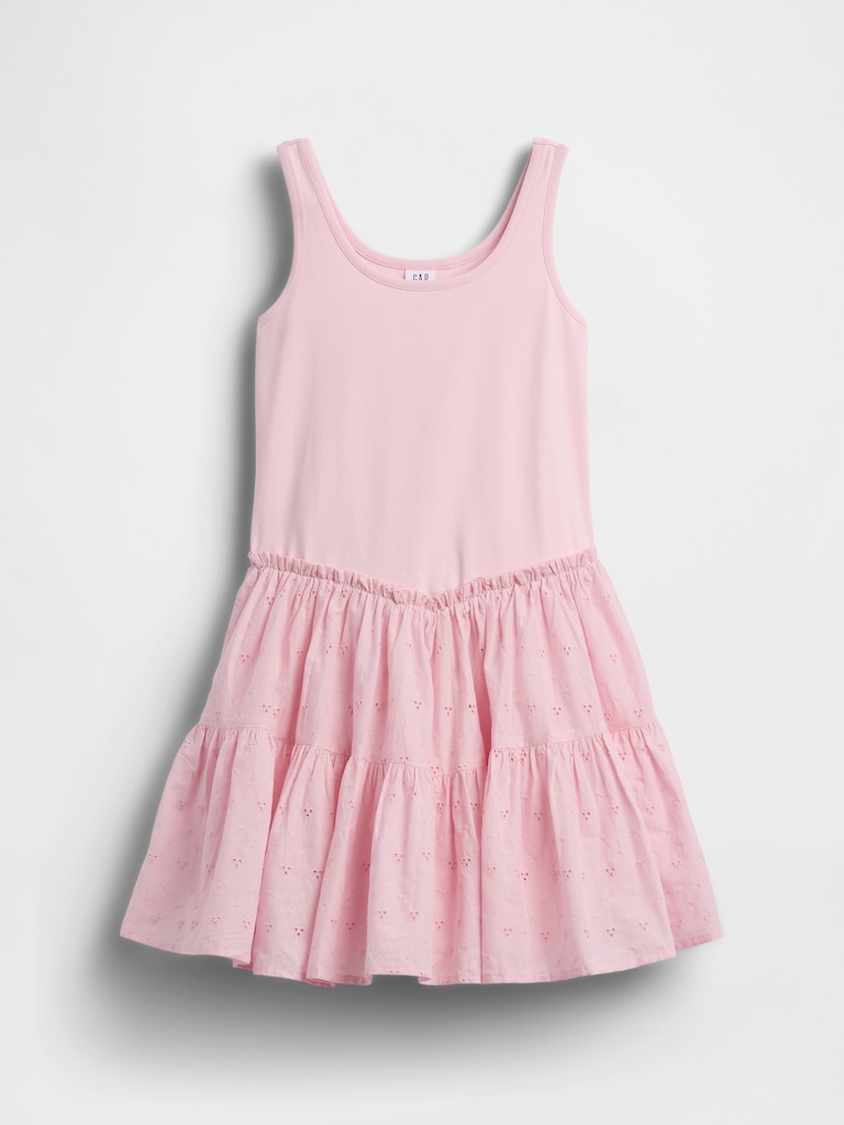 Kids Mixed Media Tiered Tank Dress