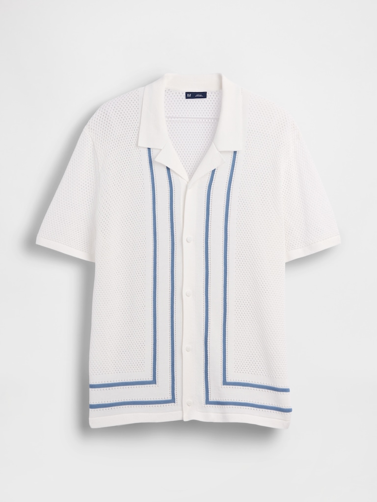 Stripe Camp Collar Sweater Shirt