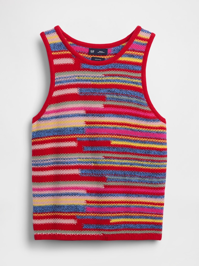 100% Cotton Stripe Crop Sweater Tank