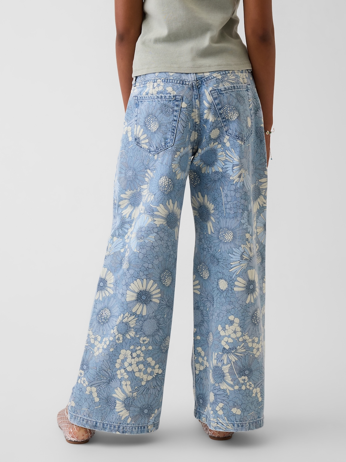 Kids Low Rise Floral Baggy Jeans