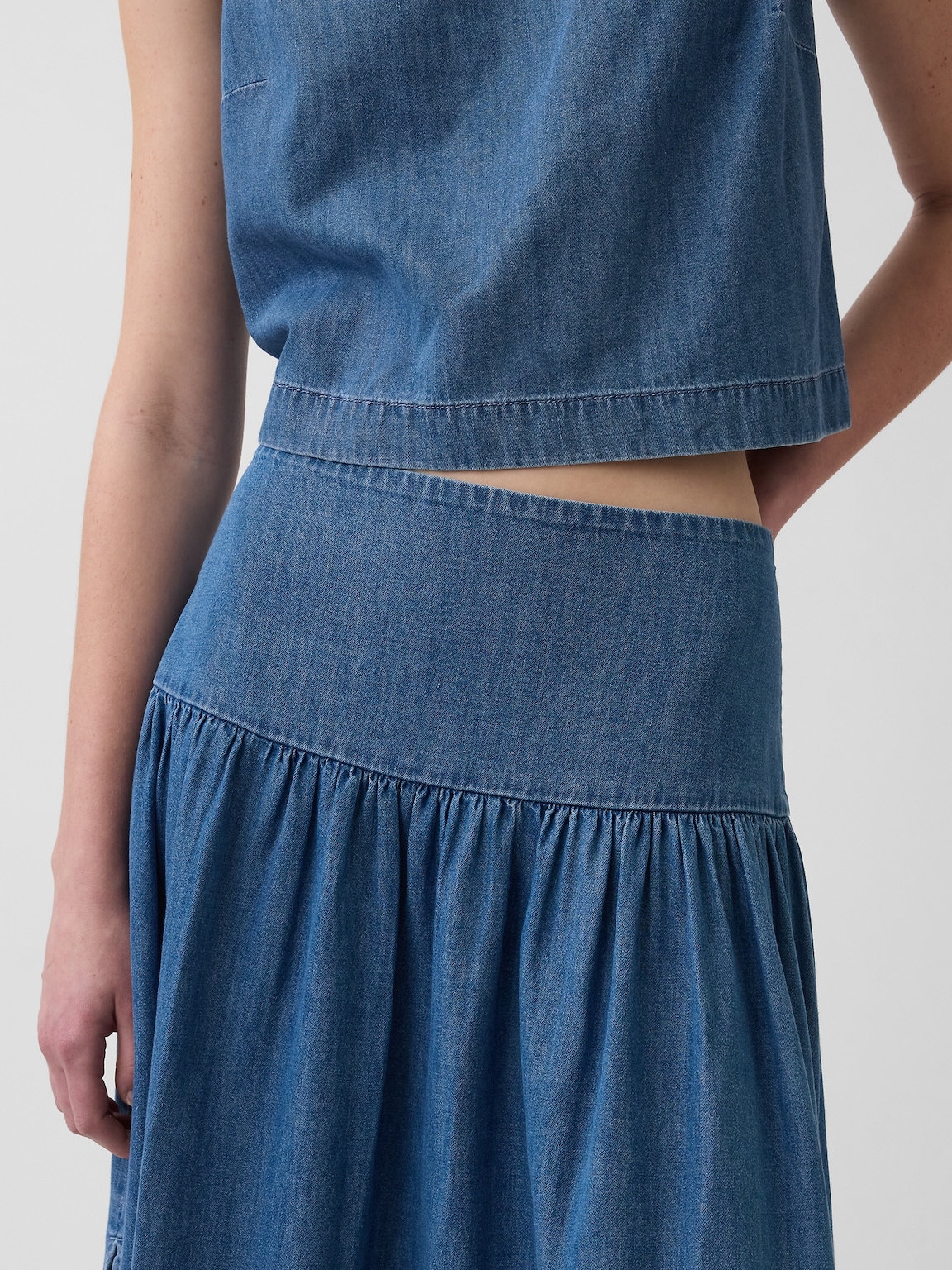 Denim Drop-Waist Maxi Skirt