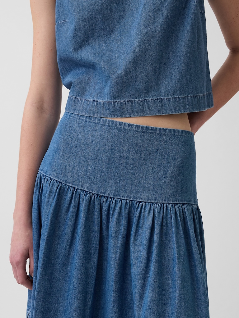 Denim Drop-Waist Maxi Skirt