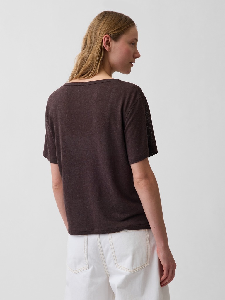 Linen-Blend Relaxed V-Neck T-Shirt