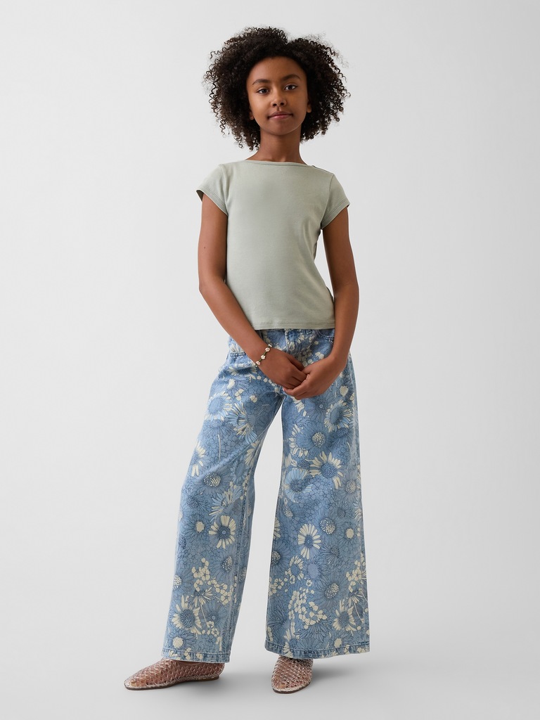 Kids Low Rise Floral Baggy Jeans