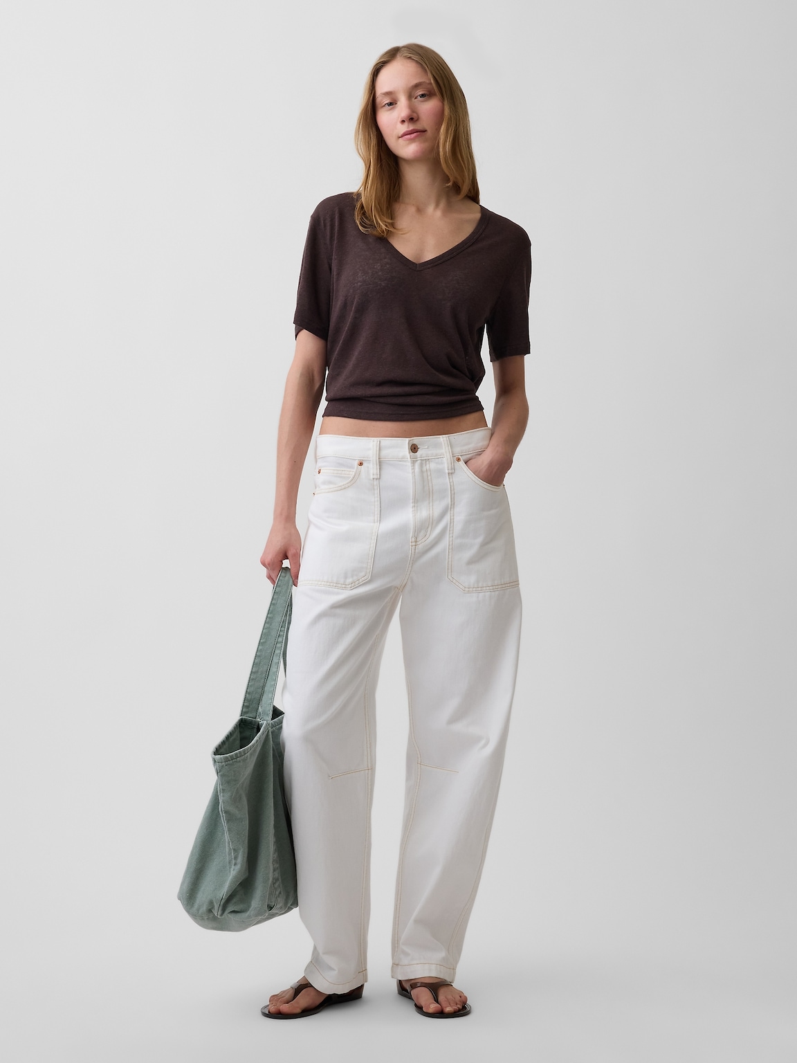 Linen-Blend Relaxed V-Neck T-Shirt
