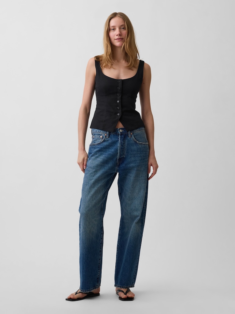 Linen-Blend Corset Vest Top