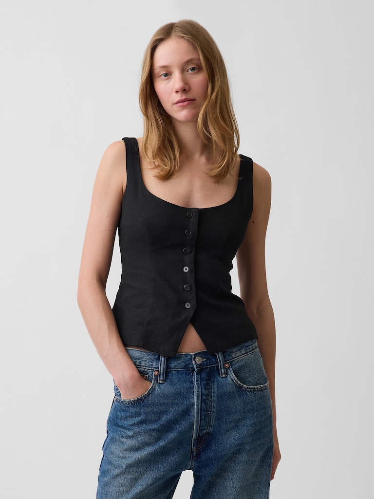 Linen-Blend Corset Vest Top