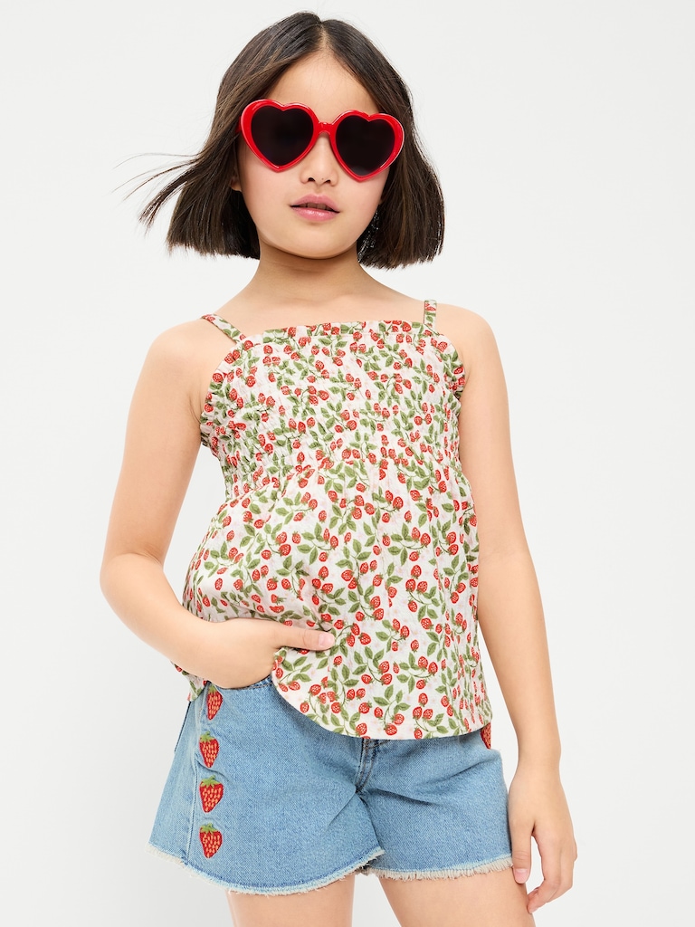 Printed Sleeveless Textured Smocked Top for Girls