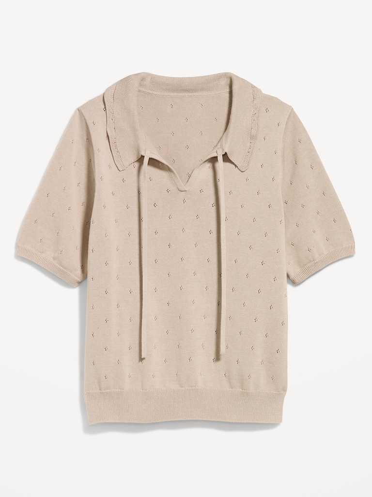 Polo court en tricot de coton littoral ajouré