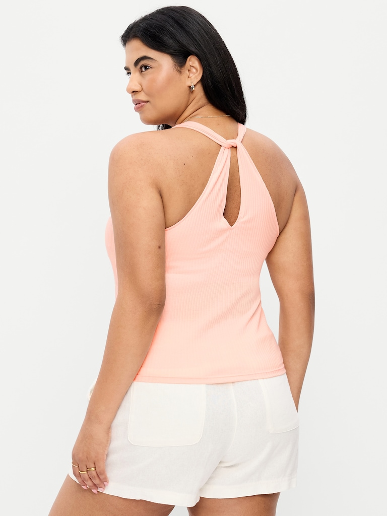 Ribbed Loop-Back Halter Top