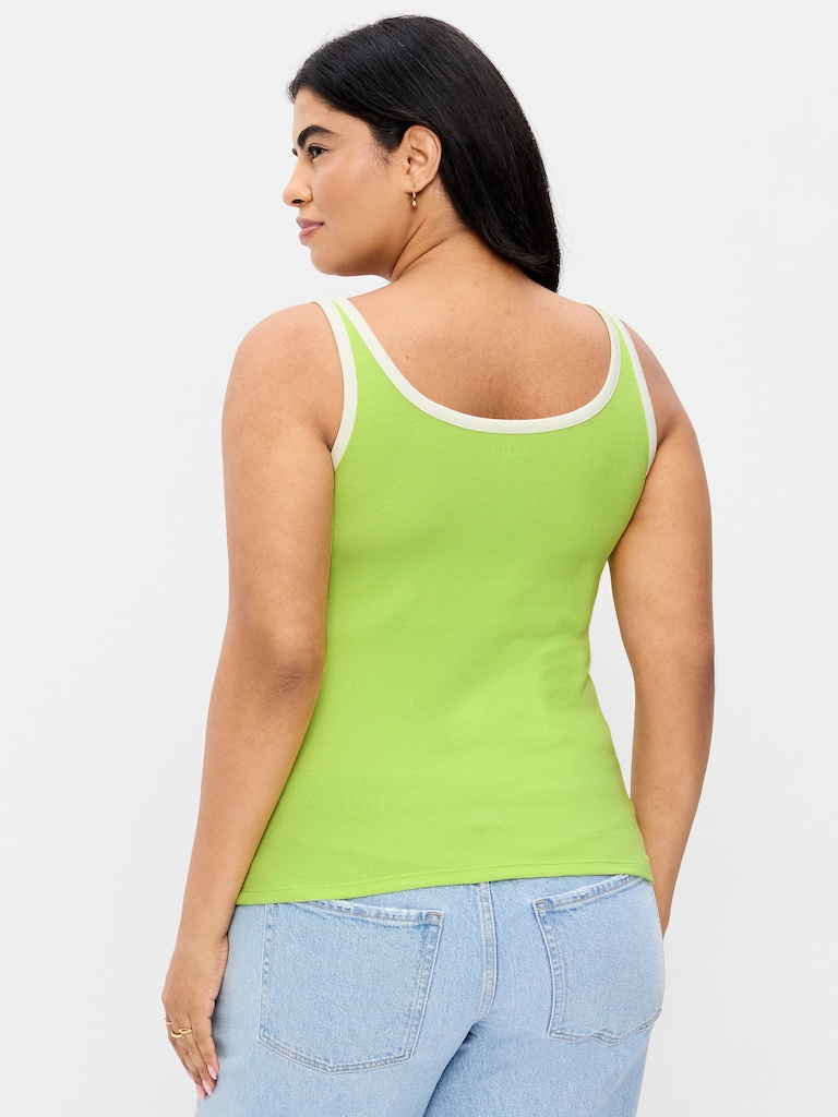First-Layer Ribbed Scoop-Neck Tank Top