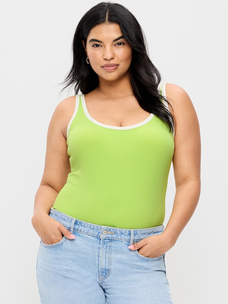 First-Layer Ribbed Scoop-Neck Tank Top