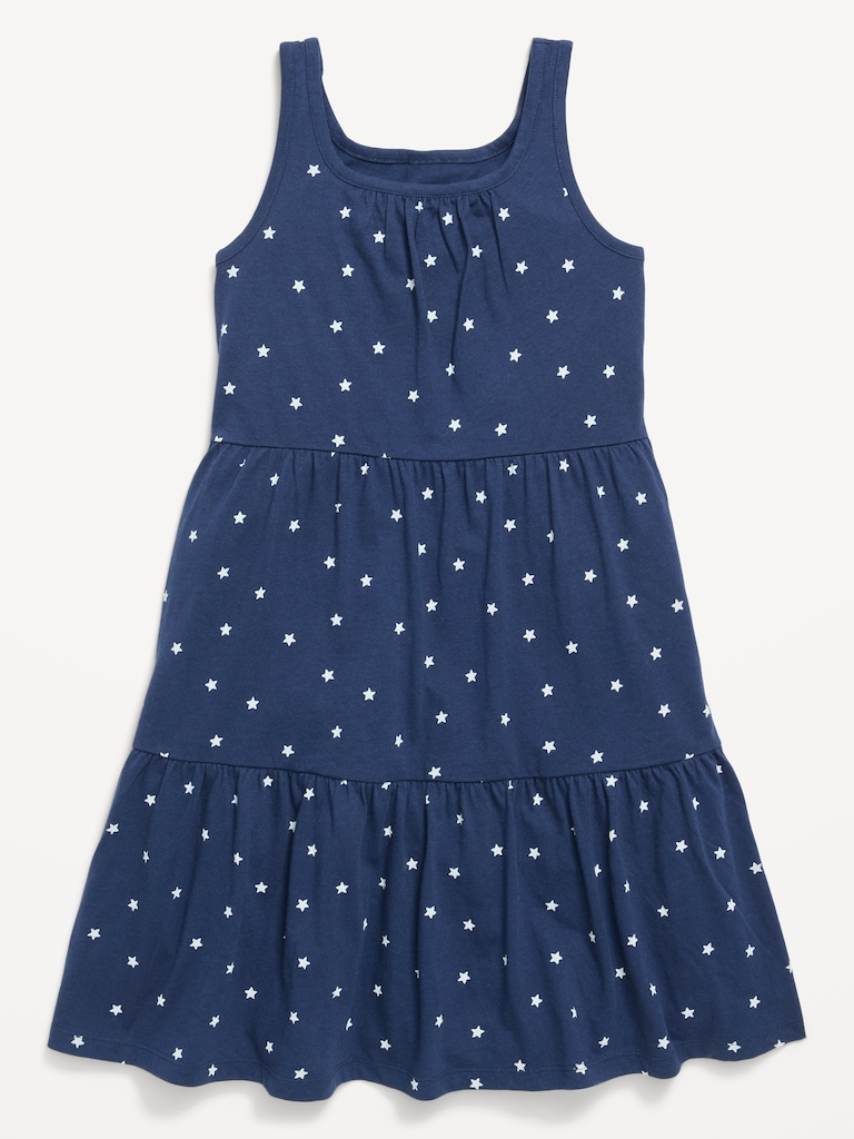 Printed Sleeveless Fit and Flare Tiered Dress for Girls