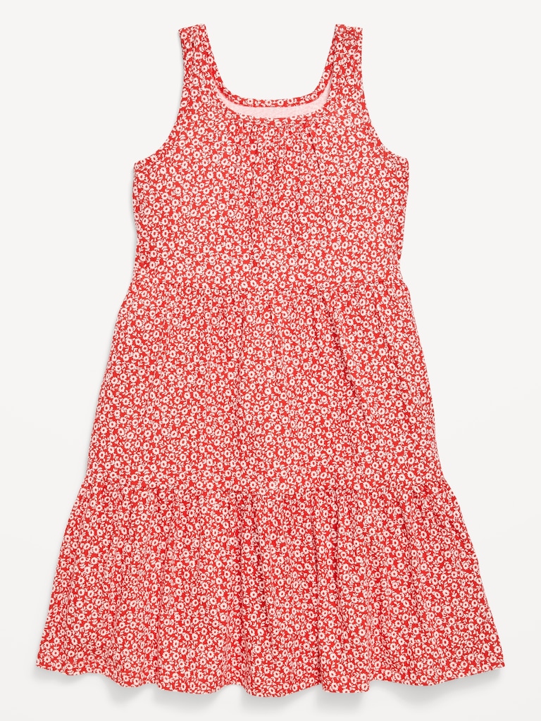 Printed Sleeveless Fit and Flare Tiered Dress for Girls