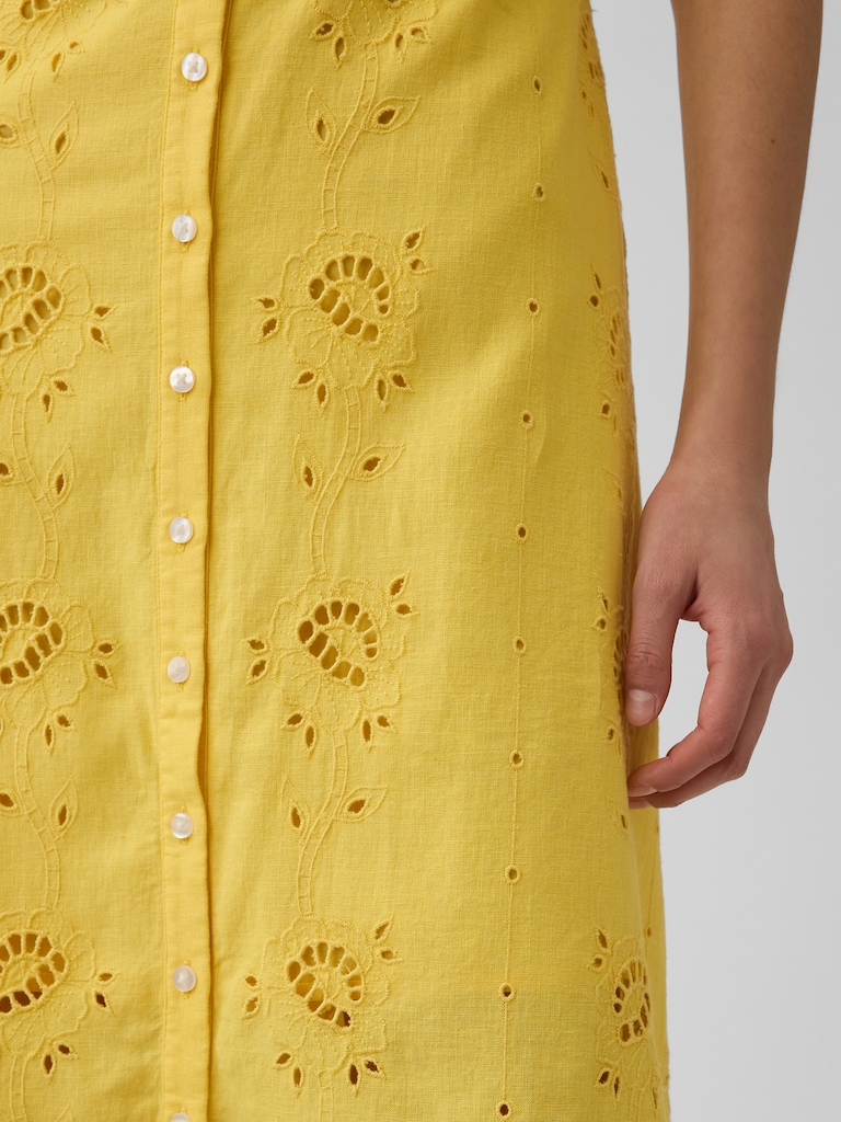 Linen-Blend Embroidered Button-Front Cami Maxi Dress