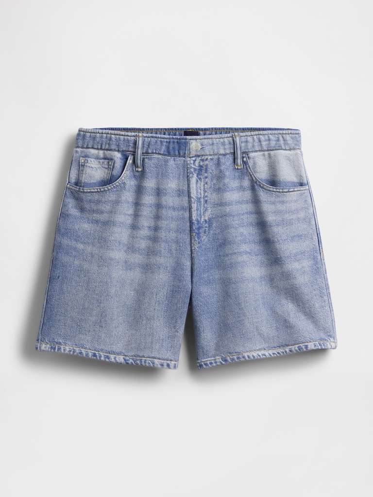 5" Mid Rise Printed Knit Denim Easy Shorts