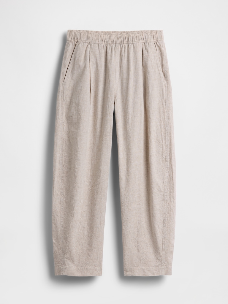 Linen-Blend Easy Barrel Pants
