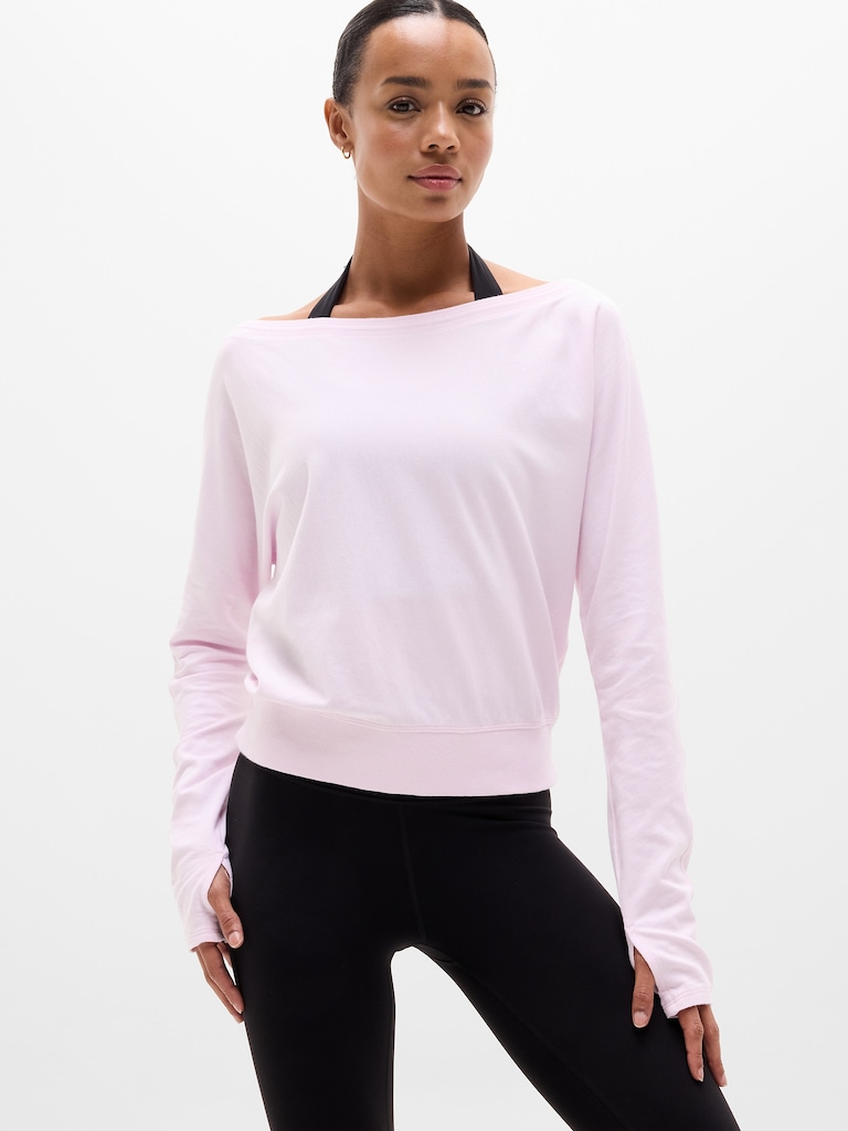 Airy Cotton Terry Boat Neck Sweatshirt
