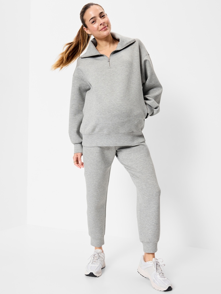 Maternity Bounce Fleece Rollover-Waist Jogger Sweatpants