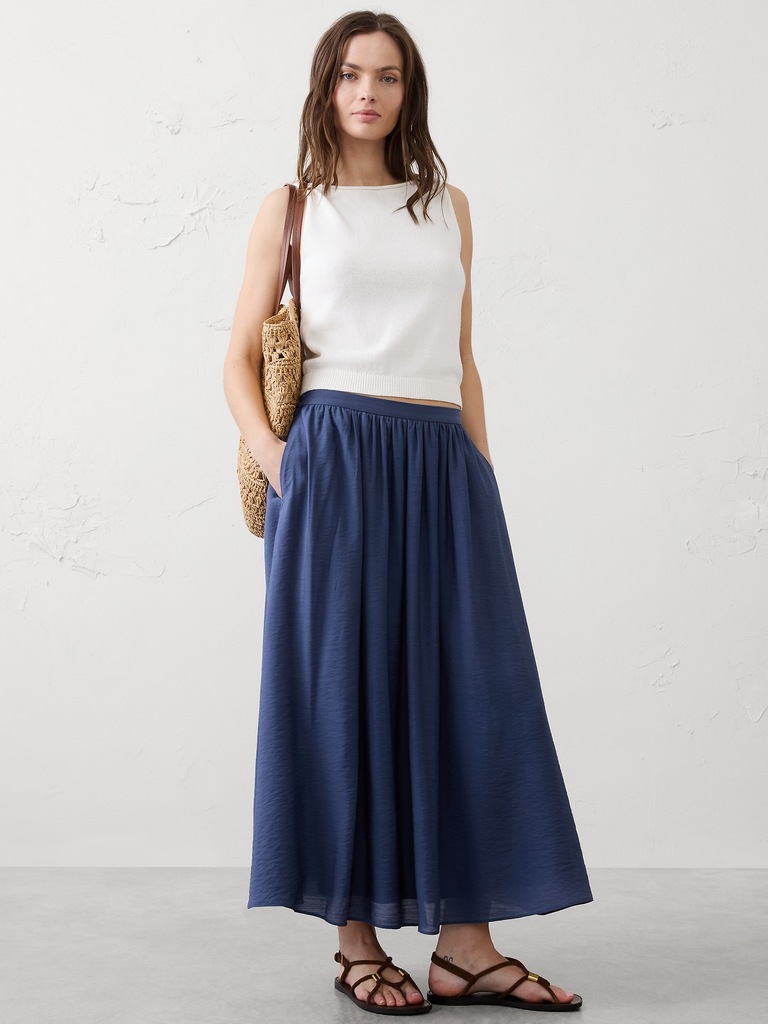 Silky Slub Midi Skirt