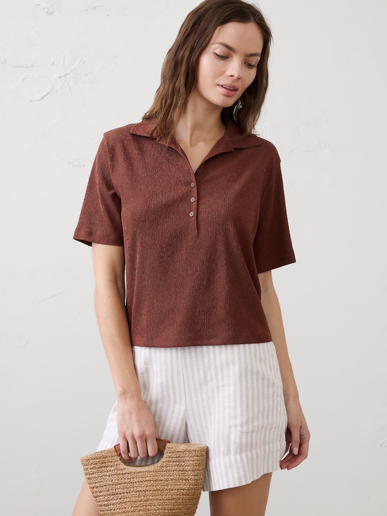 Textured Smocked Polo