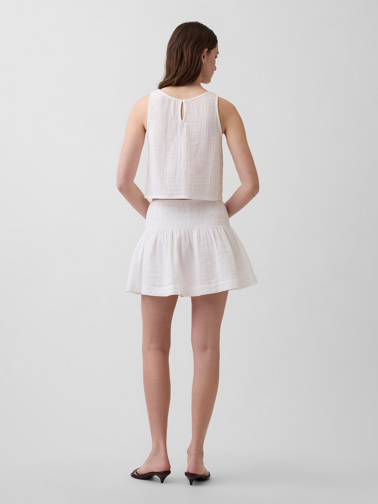 Cotton Gauze Smocked Waist Mini Skort