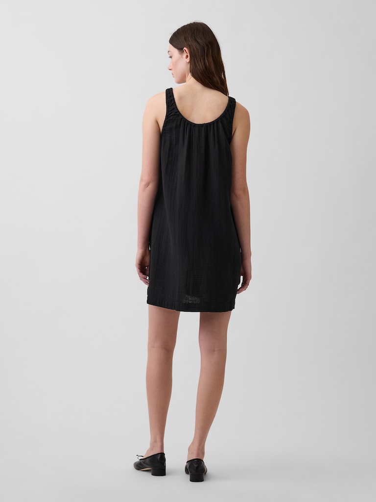Scoop Neck Button-Front Mini Dress