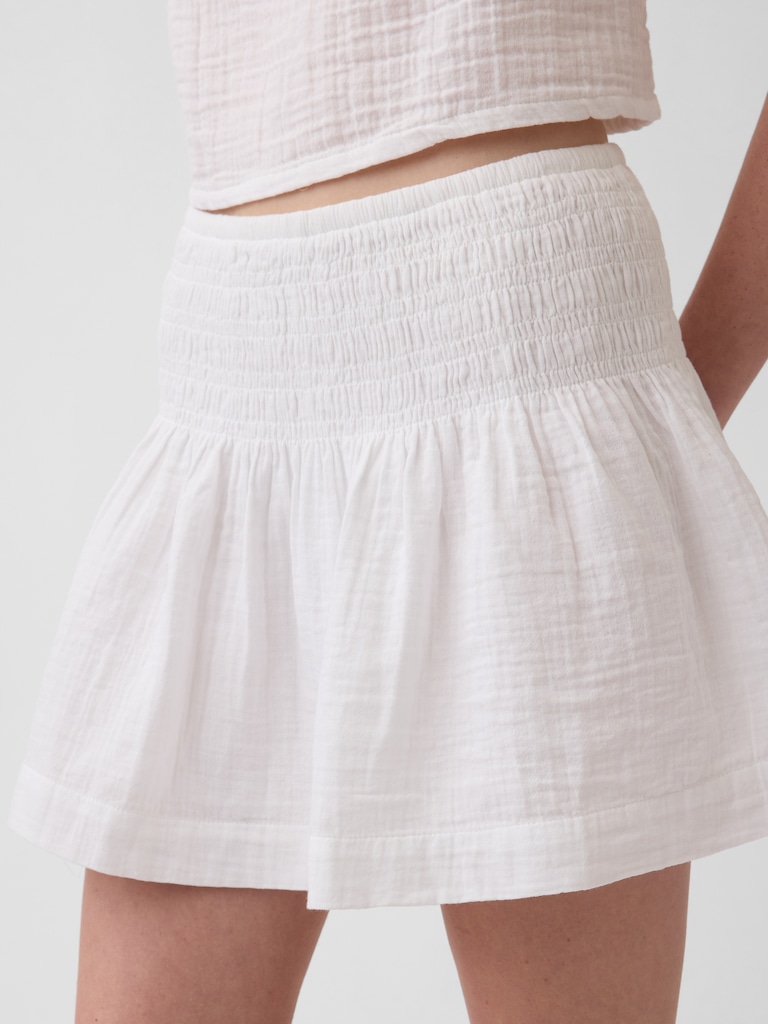 Cotton Gauze Smocked Waist Mini Skort