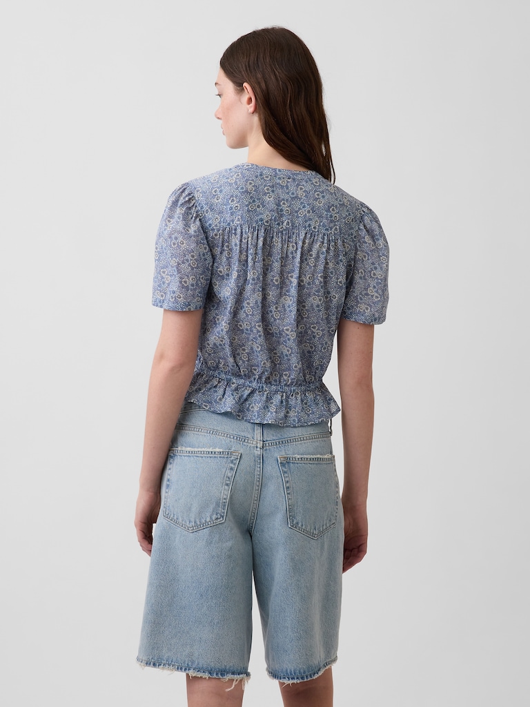 Button-Front Crop Peplum Top