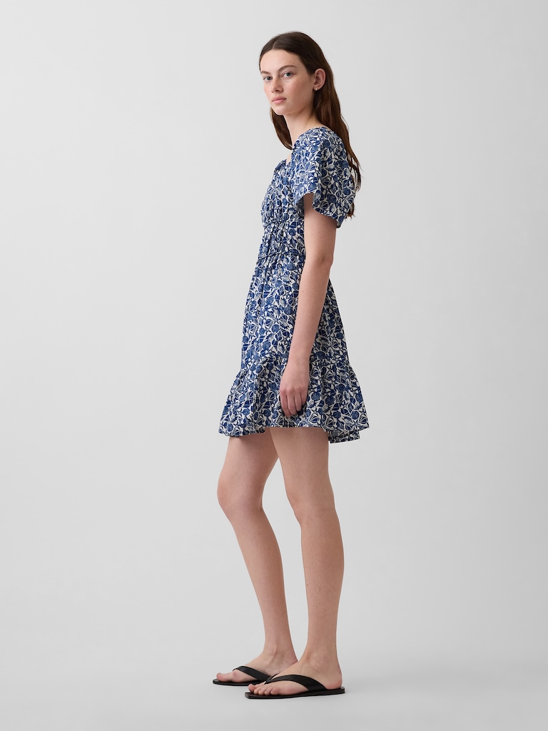 Poplin Flutter-Sleeve Mini Dress