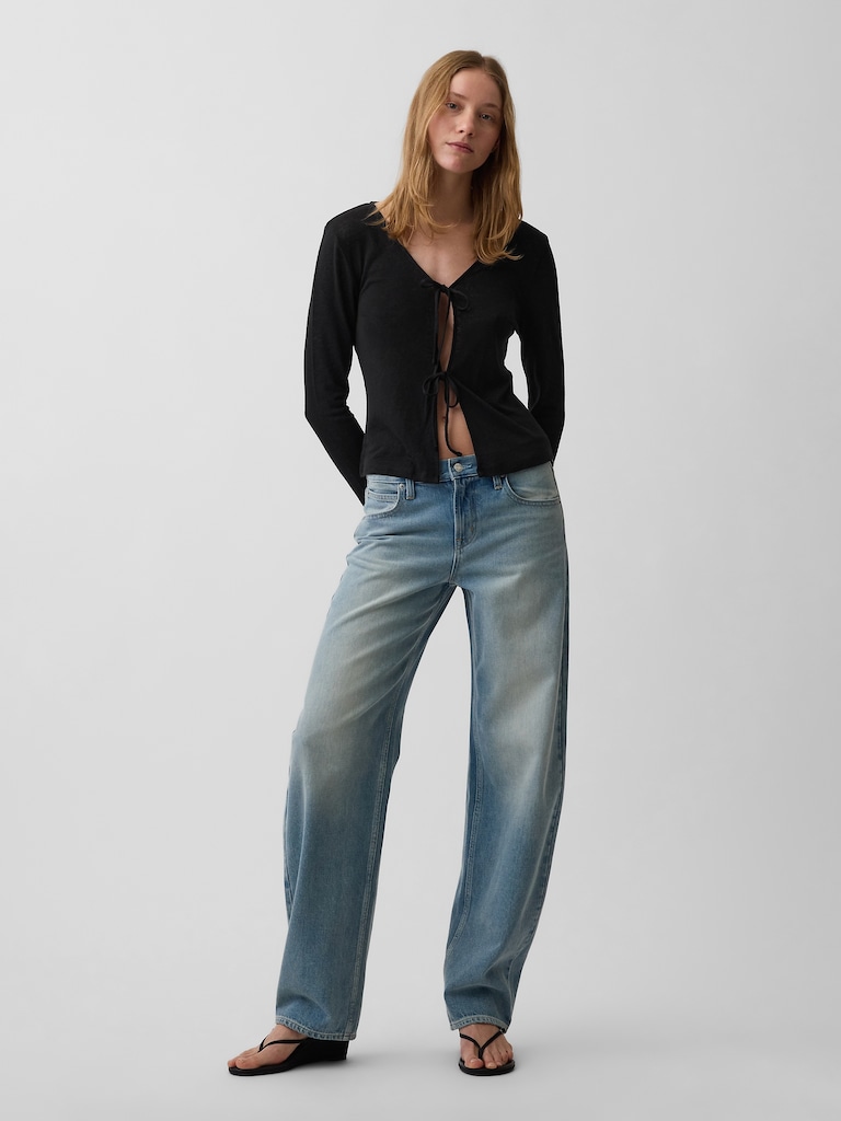 Linen-Blend Tie-Front Cardigan
