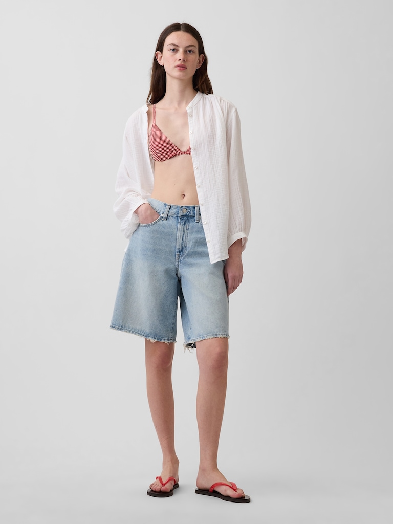 Cotton Gauze Oversized Collarless Shirt