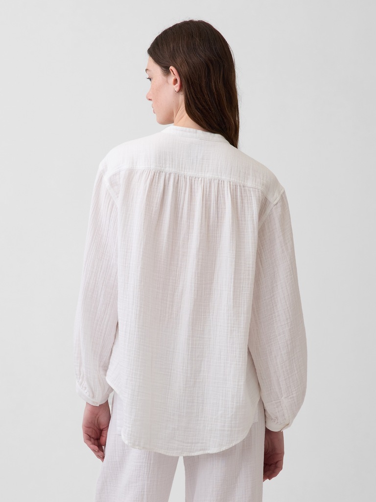 Cotton Gauze Oversized Collarless Shirt