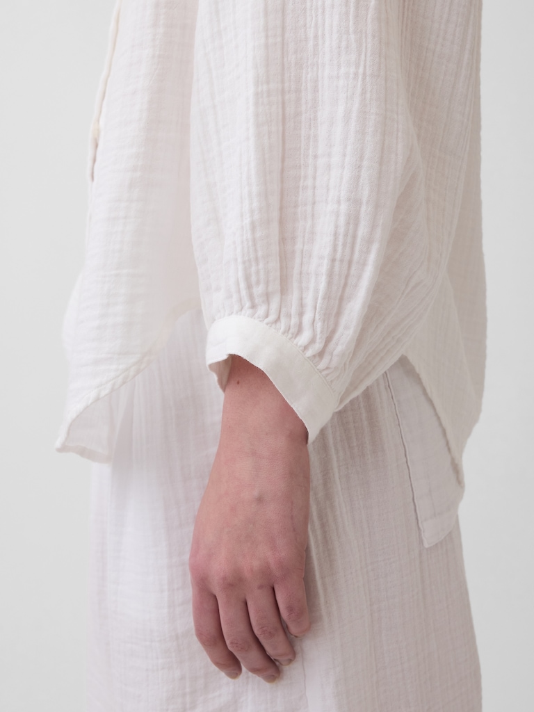 Cotton Gauze Oversized Collarless Shirt