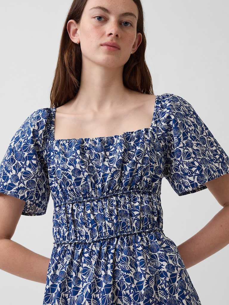 Poplin Flutter-Sleeve Mini Dress