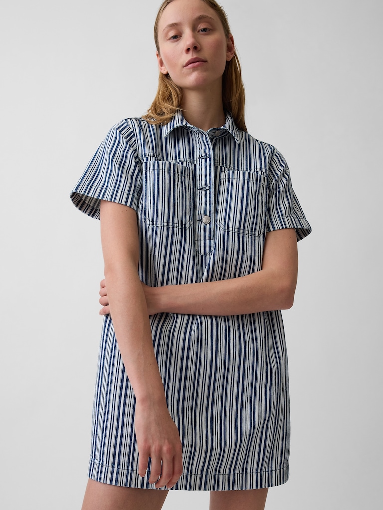 Denim Stripe Popover Mini Dress