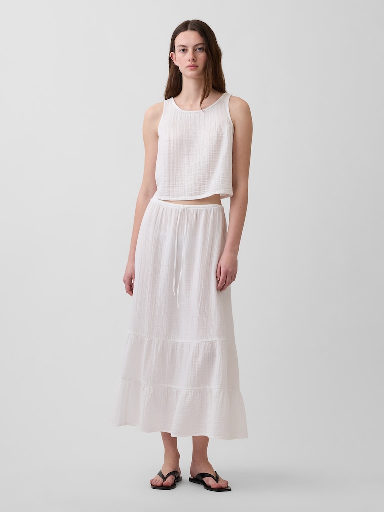 Cotton Gauze Easy Tiered Maxi Skirt