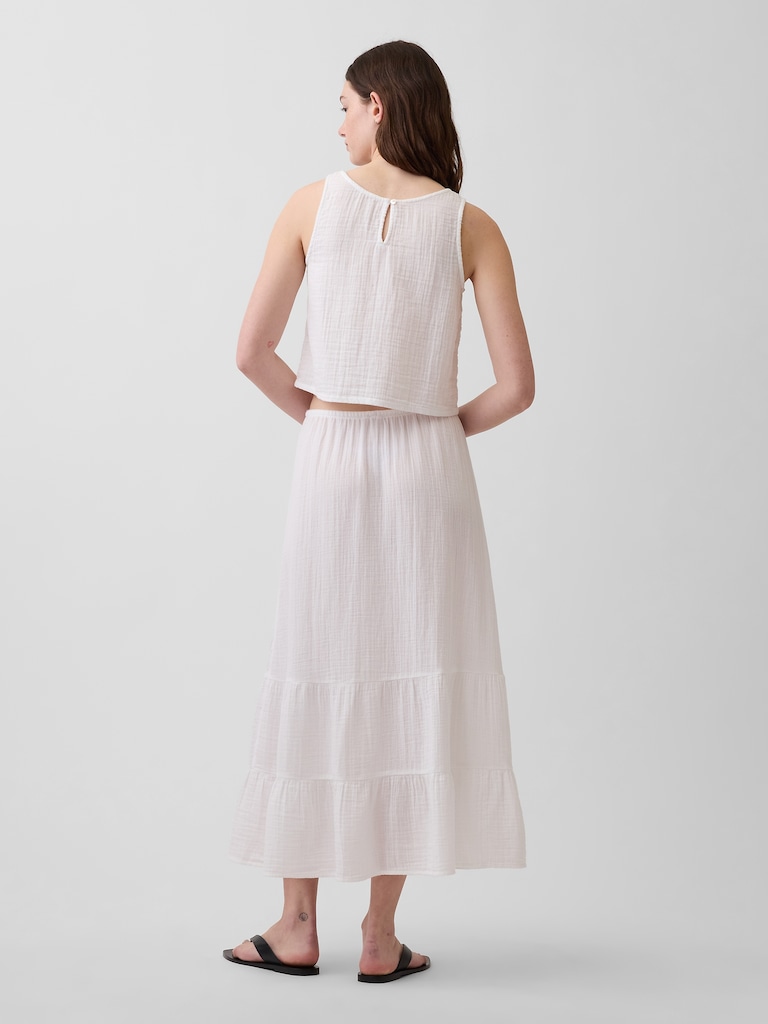 Cotton Gauze Easy Tiered Maxi Skirt