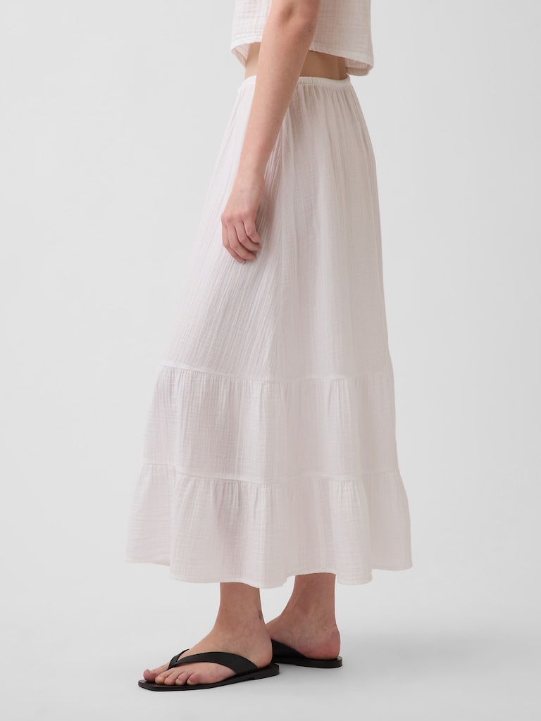Cotton Gauze Easy Tiered Maxi Skirt