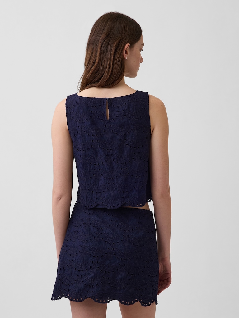 Eyelet Crop Shell Tank Top