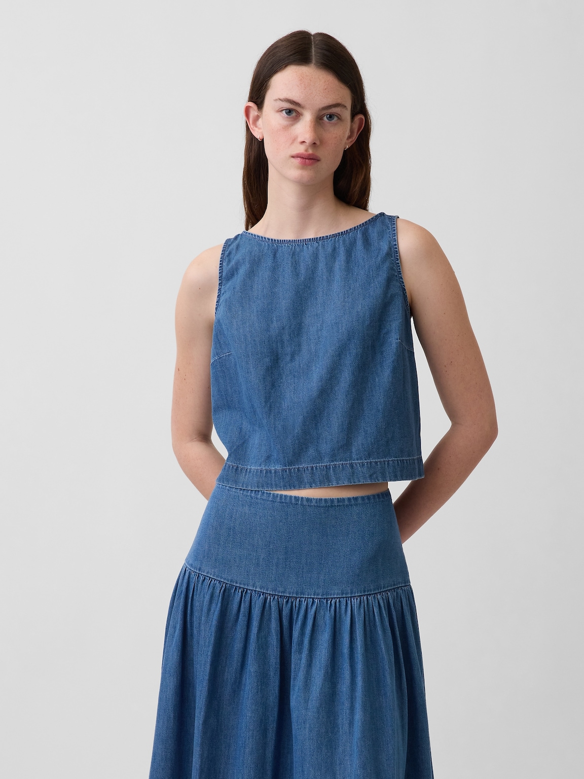 Denim Crop Shell Tank Top