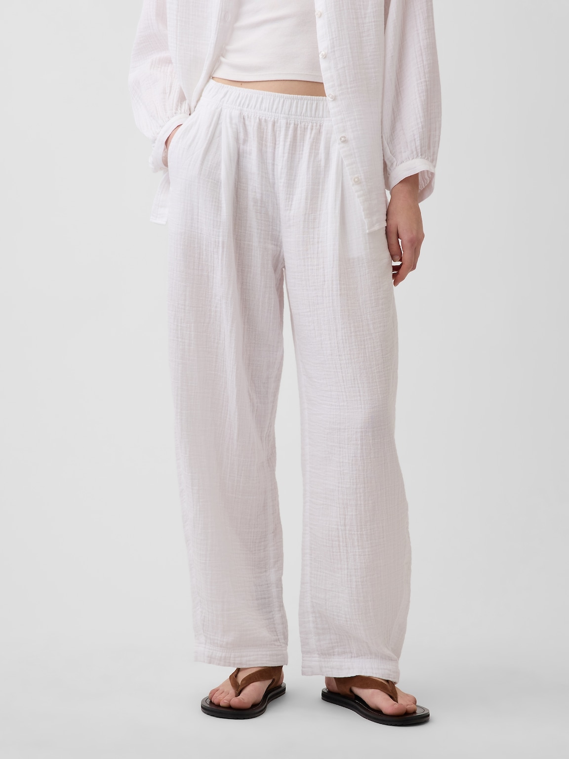 Cotton Gauze Easy Barrel Pants