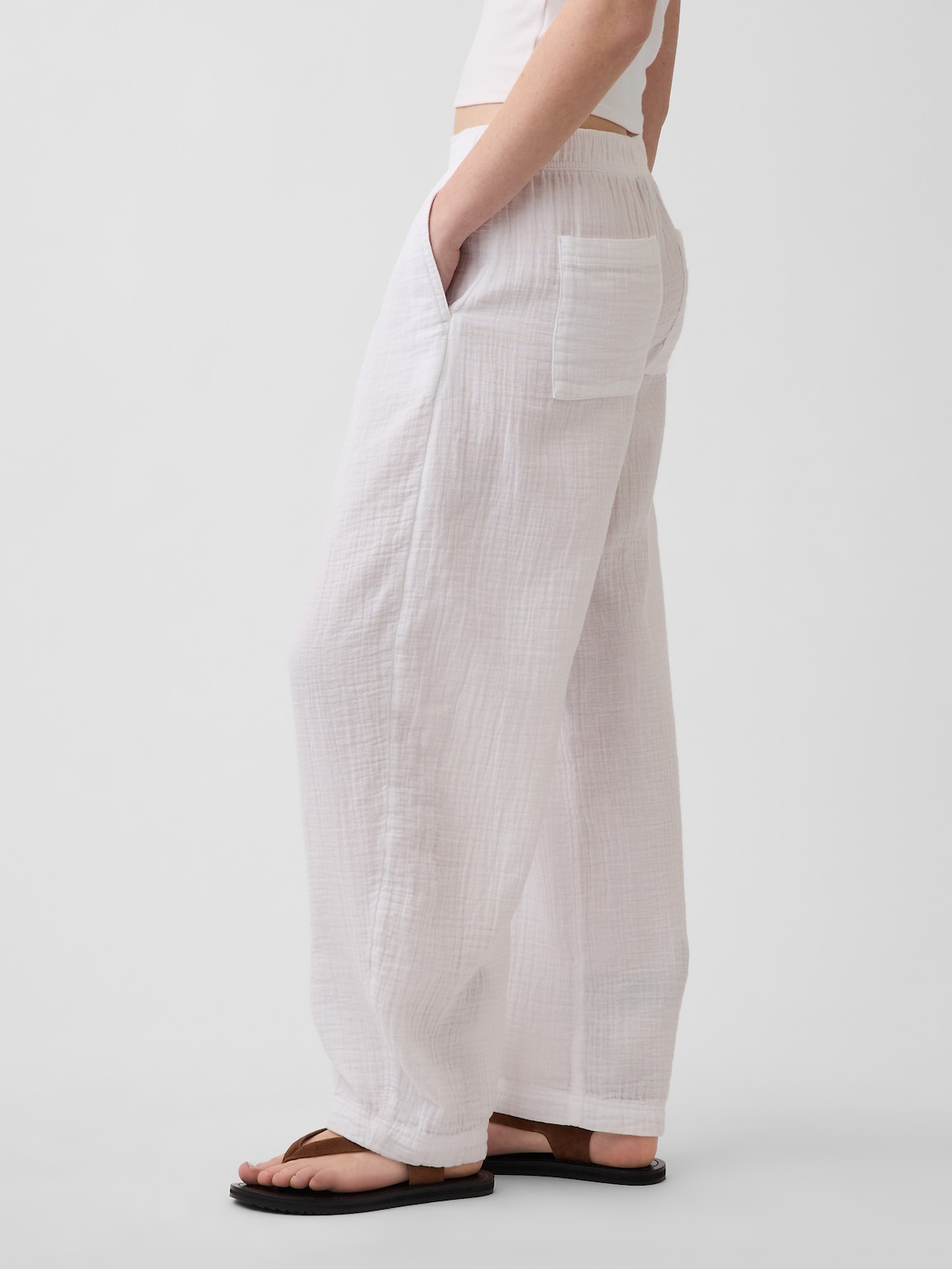 Cotton Gauze Easy Barrel Pants