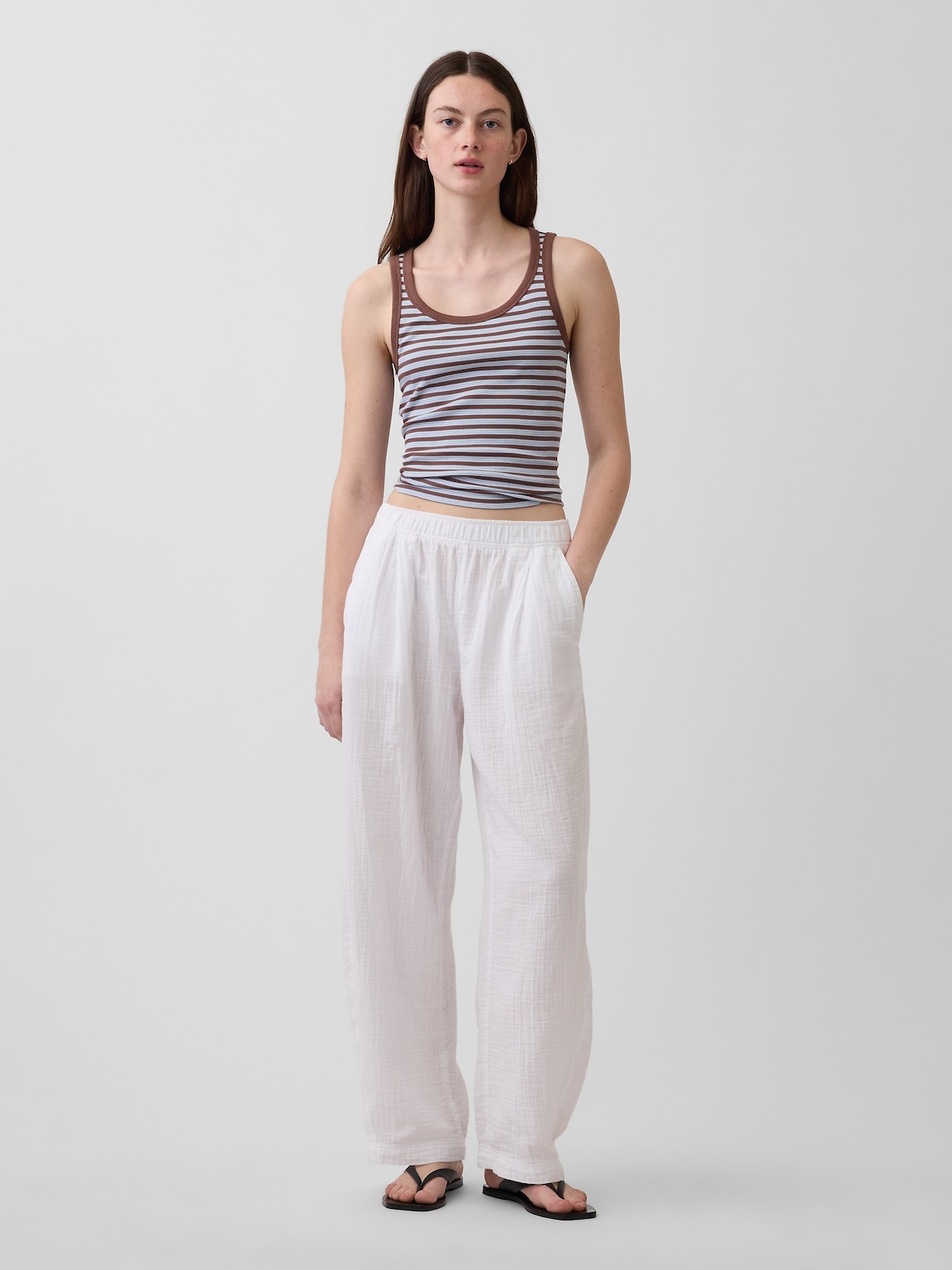 Cotton Gauze Easy Barrel Pants