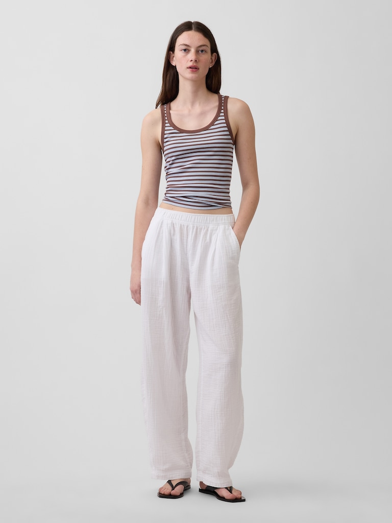 Cotton Gauze Easy Barrel Pants